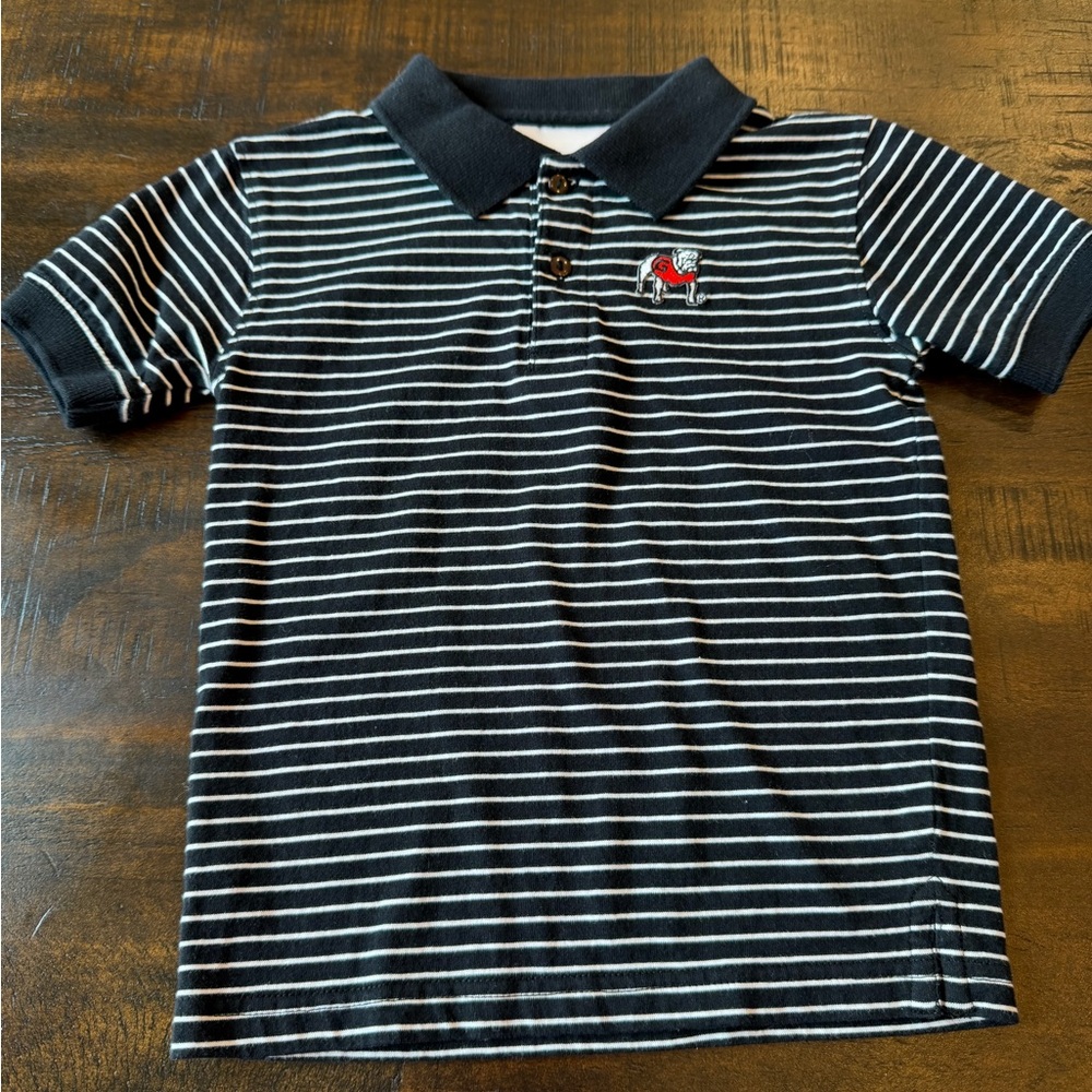 Boys Black & White Stripe UGA Polo Shirt with Embroidered Bulldog